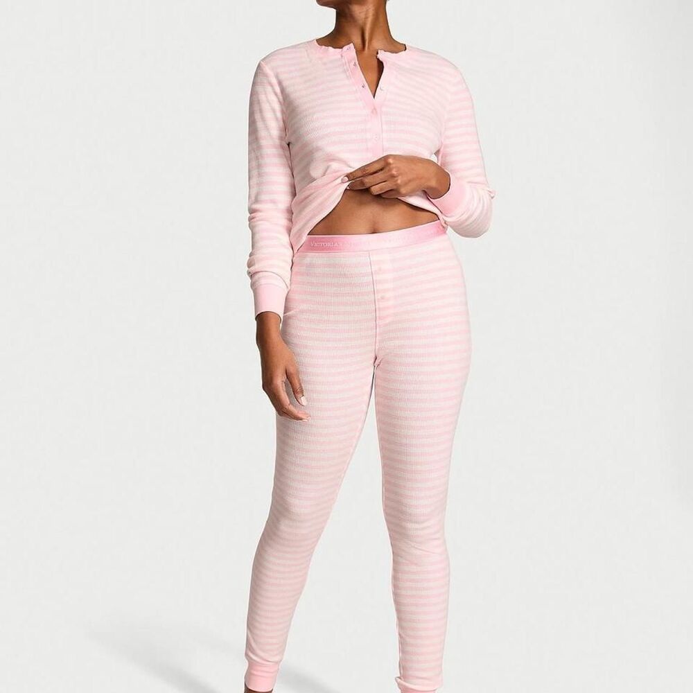 Victoria's Secret NEW pink striped Henley pajama set Size Medium | Cozy Fall PJs - Picture 12 of 12